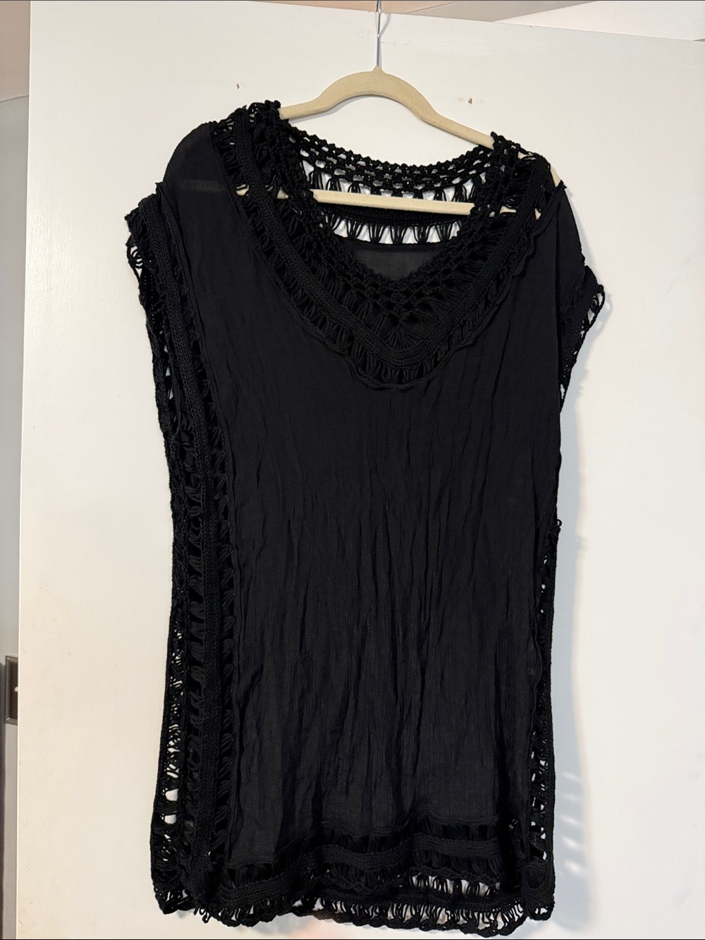 Amazon Black Crochet-Trim Beach Coverup